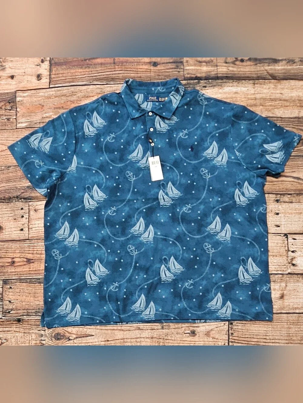 Polo Ralph Lauren Blue Nautical Sailboat Anchor Polo Big & Tall Men's Size 5XB